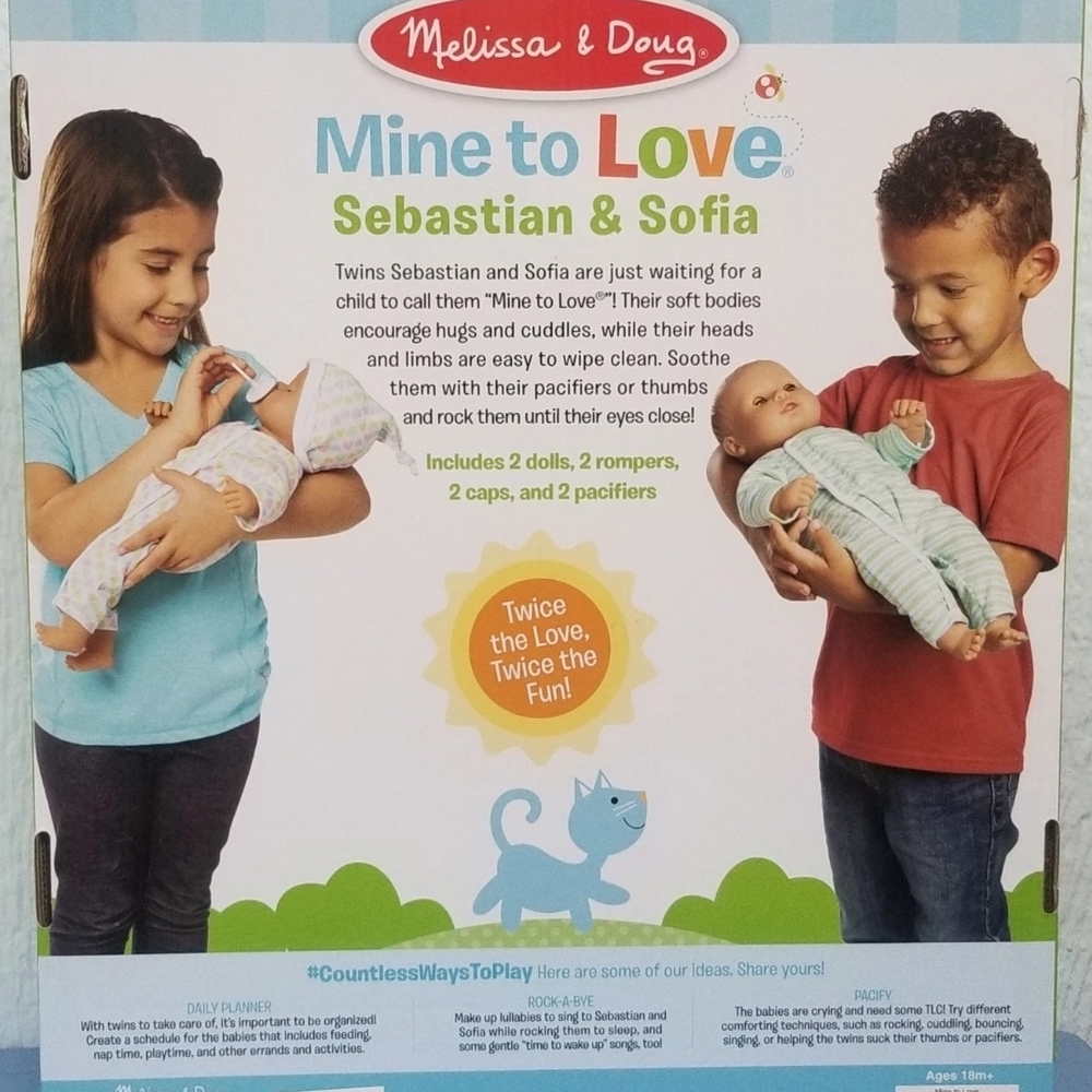 Sebastian And Sofia Melissa & Doug Mine to Love Twin Dolls Set New - Picture 2 of 3